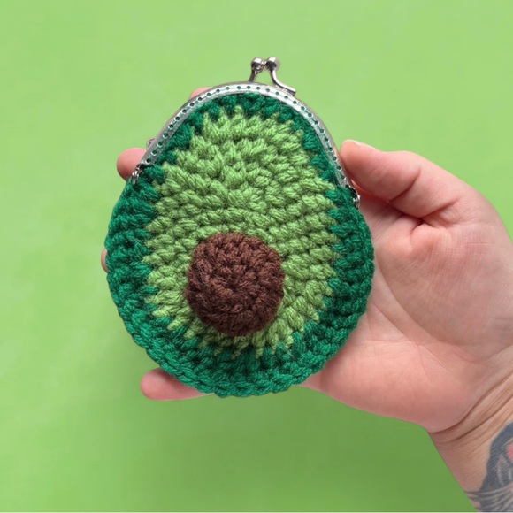 Handmade Handbags - Handmade Crochet Avocado Coin Purse - Green and Brown